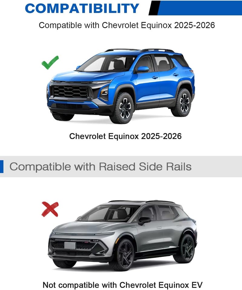 wonderdriver Lockable 300lbs Roof Rack Cross Bars Compatible with 2025 2026 Chevy Chevrolet Equinox with Raised Side Rails (Not for EV), Heavy Duty Aluminum Roof Rails Crossbars Cargo Black Rooftop. - Image 2